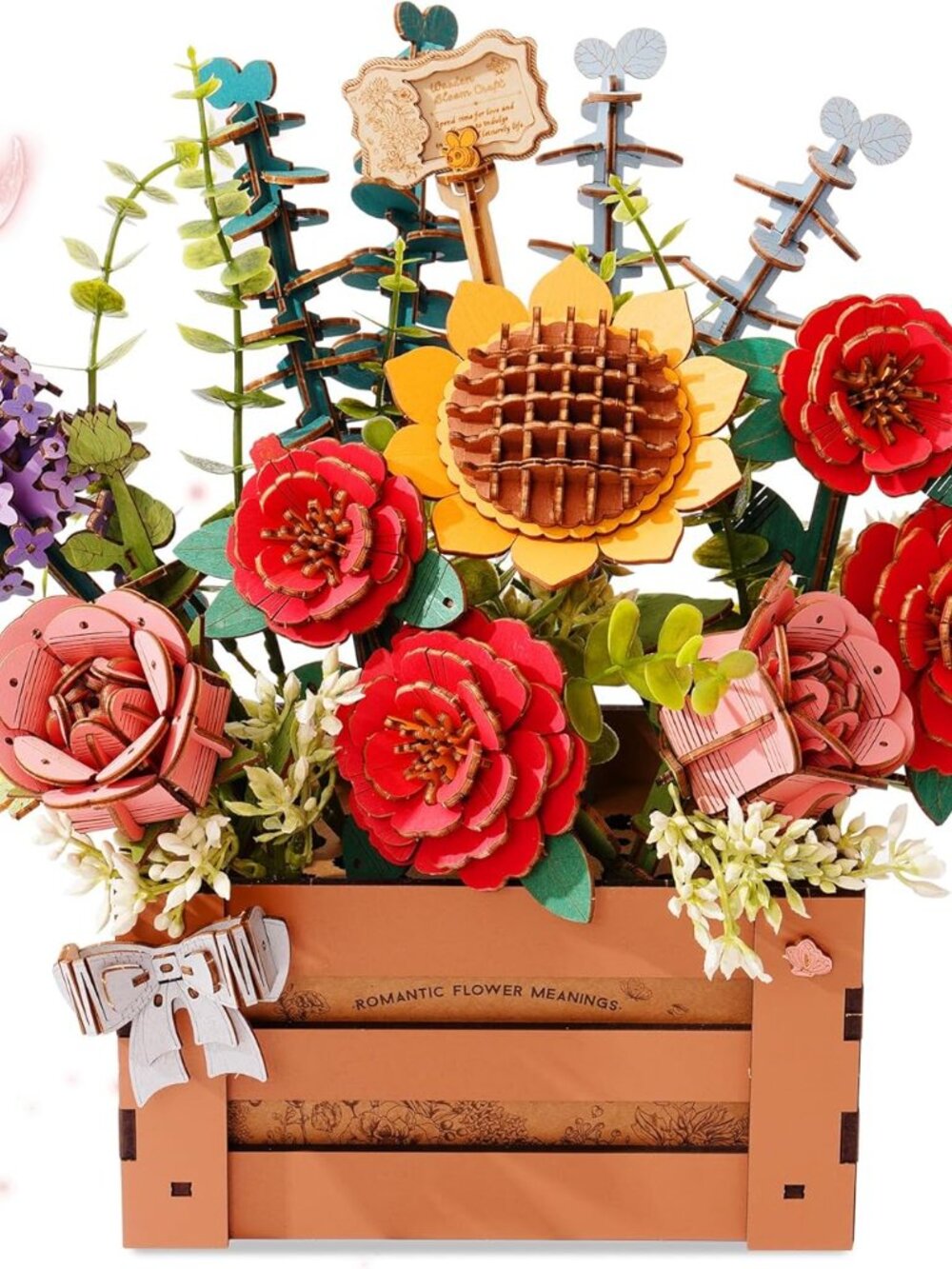 3D Puzzle for Adults Wooden Flower Building Set Artificial Flowers Wedding Cente